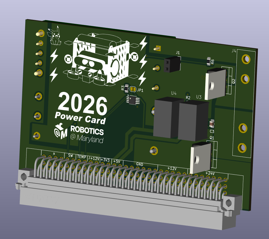 Render of the redesigned power card PCB, front side