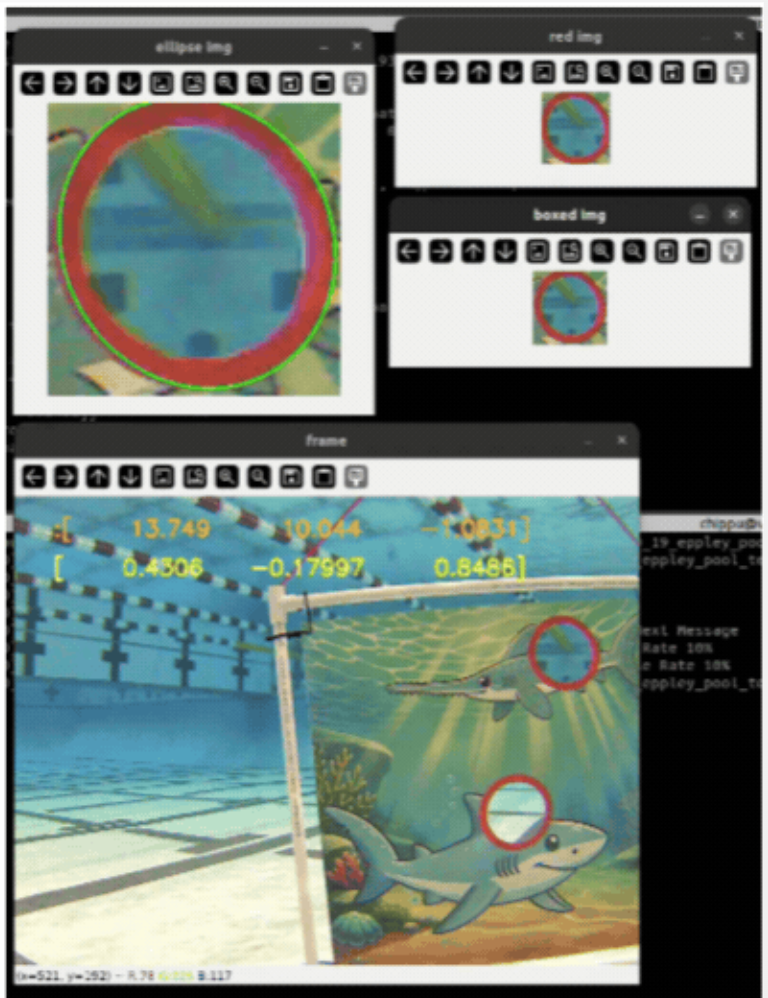 Geometric segmentation and pose estimation visualization applied to a torpedo circle